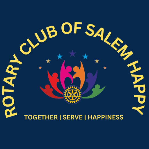 Rotary Salem Happy logo featuring the Rotary Wheel and the tagline 'Together Serve Happiness.'"